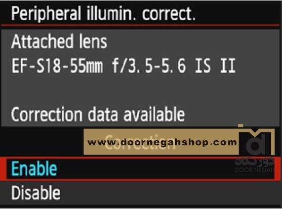 آموزش منوی دوربین کانن بخش Peripheral Illumination Correction یا تصحیح مشخصات لنز